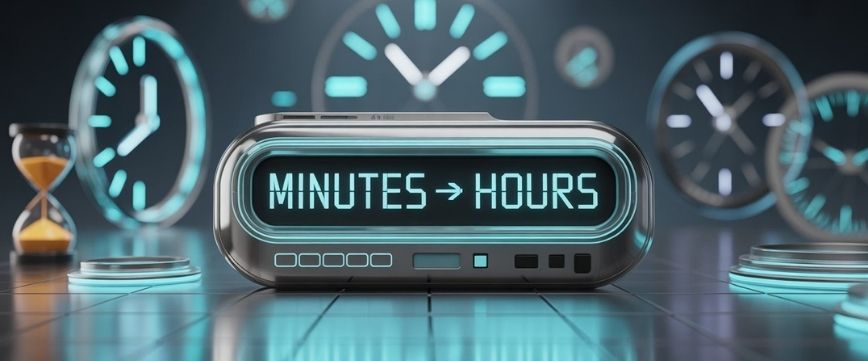Minutes to Hours online time unit converter calculator formula, chart